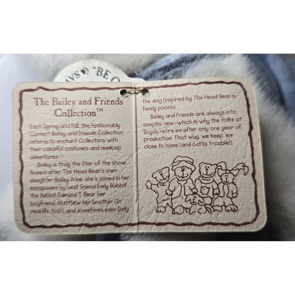 Boyds Bears Bailey Bear 8” Plush #9199-19V Blue Velour Coat Retired w/ Tags - Picture 7 of 8